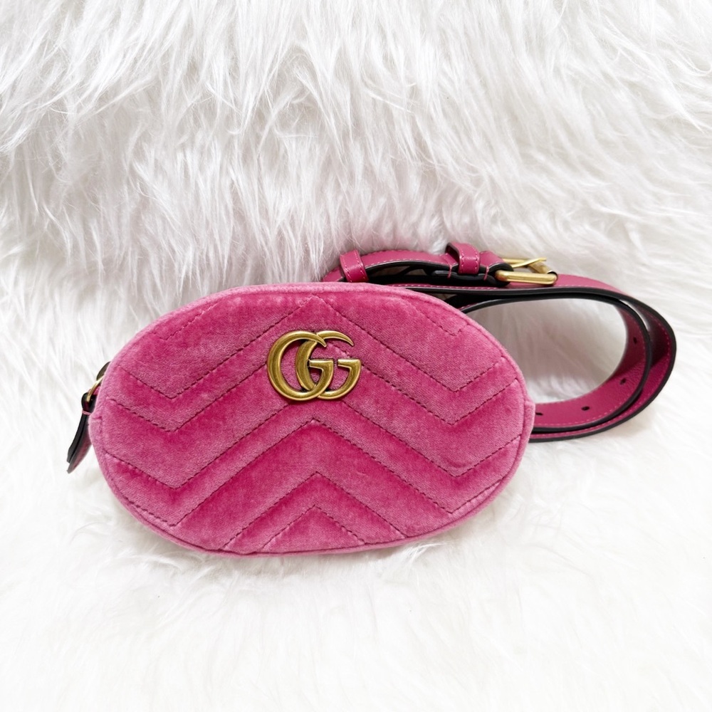 Gucci Marmont Fuchsia Pink Velvet Belt Bag - Picture 4 of 8